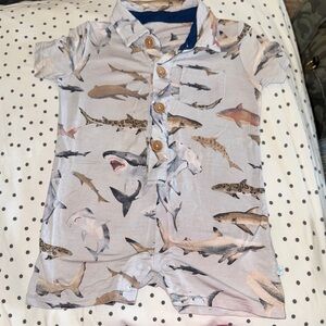 Posh Peanut maverick Ocean Shark Button Down romper